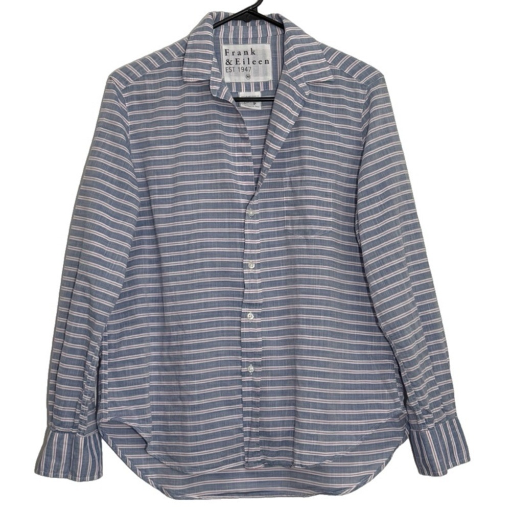 Frank & Eileen EILEEN Relaxed Button Up Italian Cotton Multi Stripe Shirt sz XS